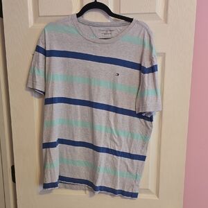 Tommy Hilfiger Men's Shirt with Blue and Green Stripes